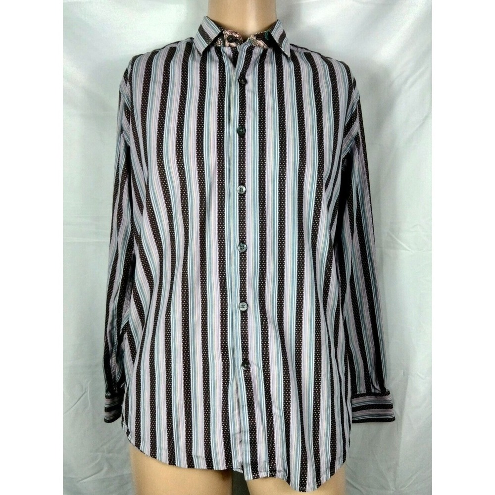 Robert Graham Shirt Mens L Multicolor Striped Contrast Flip Cuff Embroidered - Picture 1 of 9